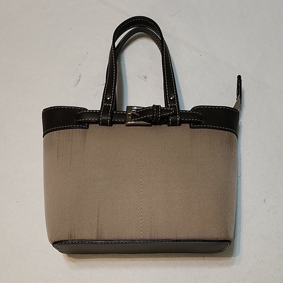 Vintage Etienne Aigner Tan and Black Nylon & Faux Leather Mini Tote - Picture 1 of 16